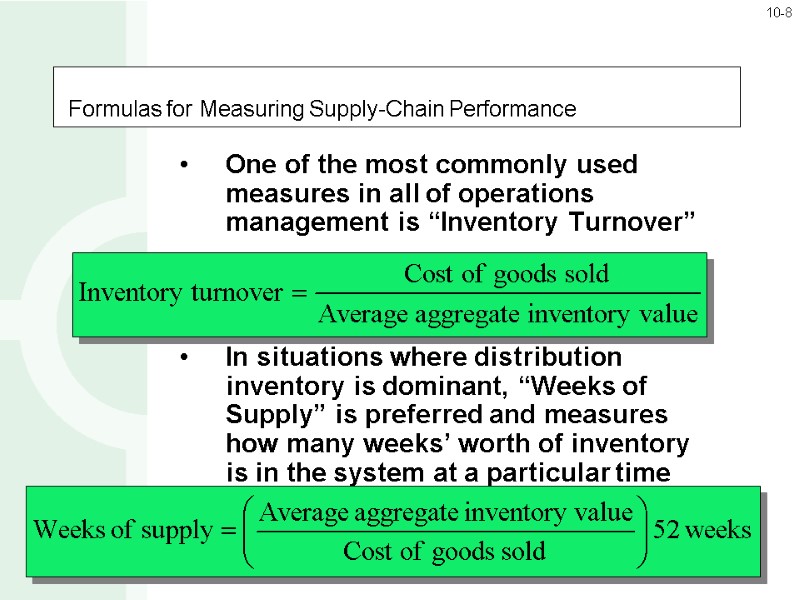 Formulas for Measuring Supply-Chain Performance One of the most commonly used measures in all